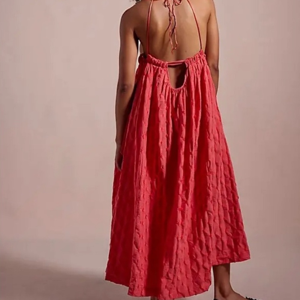 Free People Red Backless Pleated Sundress
